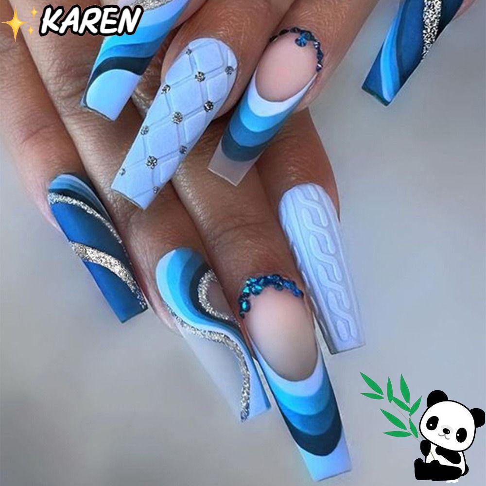 KAREN Bộ Móng Tay Giả Che Phủ Toàn Diện Đầu Vuông Có Thể Tháo Rời