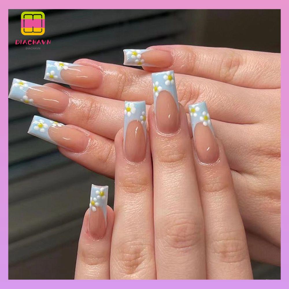 DIACHAVN Hộp 24 Móng Tay Giả Trang Trí Họa Tiết Hoa Xinh Xắn