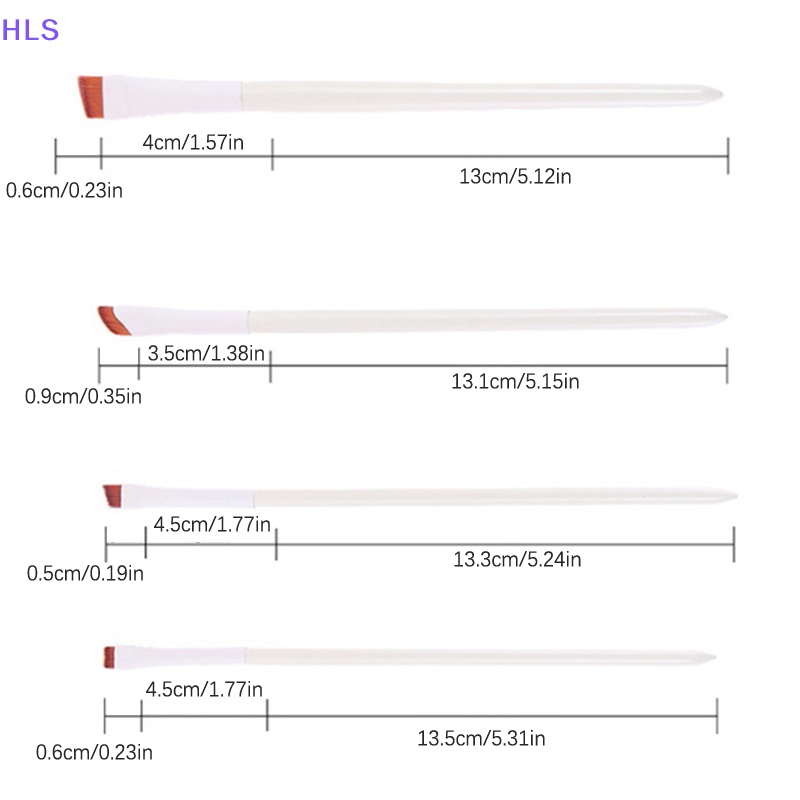Set 1 / 4 Cọ Trang Điểm Kẻ Mắt / Lông Mày Siêu Mỏng Với Tay Cầm Bằng Gỗ Màu Trắng
