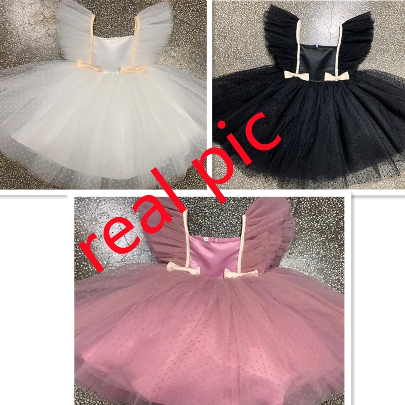 Đầm Công Chúa Vải Tuyn Tay Phồng Màu Trắng Dễ Thương Cho Bé Gái 1-5 Tuổi