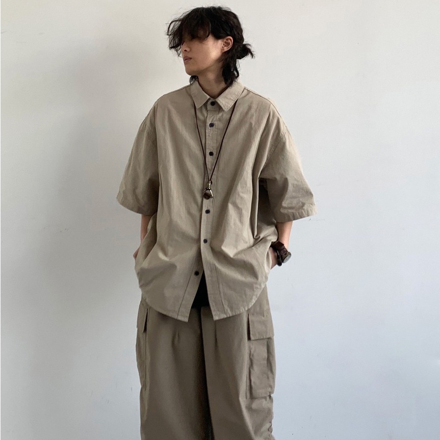 Áo Sơ Mi Nam Ngắn Tay Màu Trơn Đơn Giản Thời Trang Mùa Hè Phong Cách Hàn Quốc