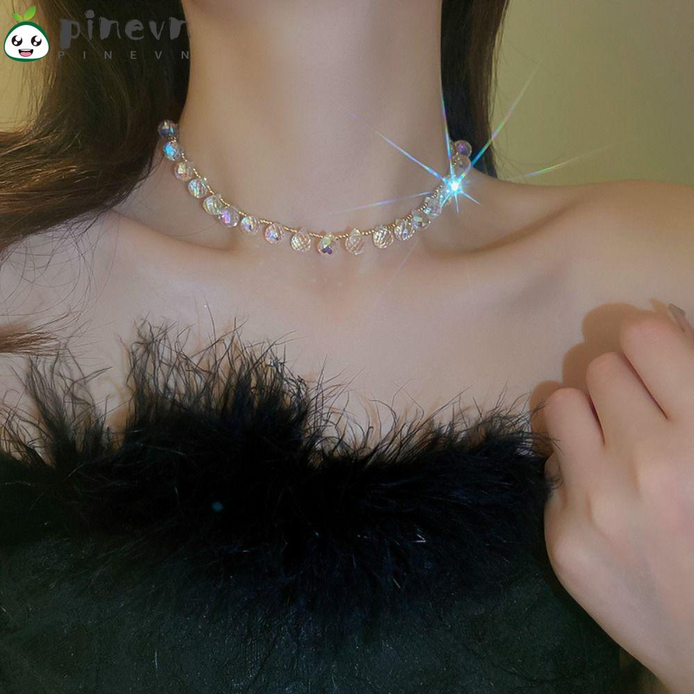 PINEVN Vòng cổ Mặt Đá Pha Lê Đơn Giản Thời Trang