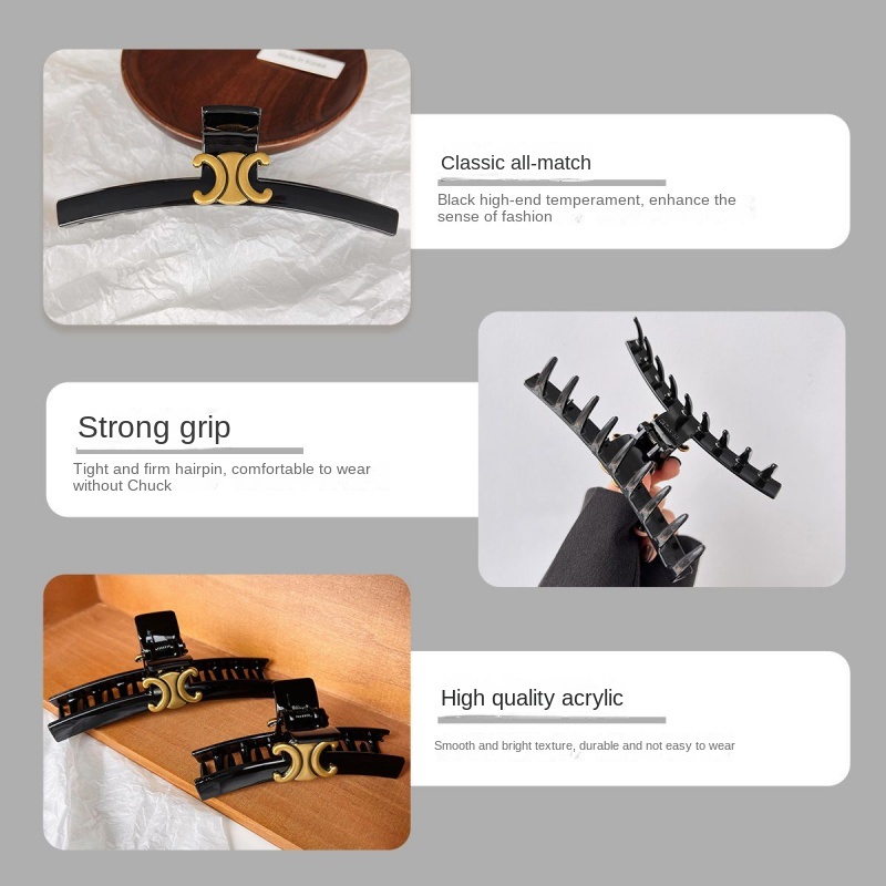 Kẹp Tóc Hình Cá Mập Màu Đen Phong Cách Retro Cao Cấp Cho Nữ