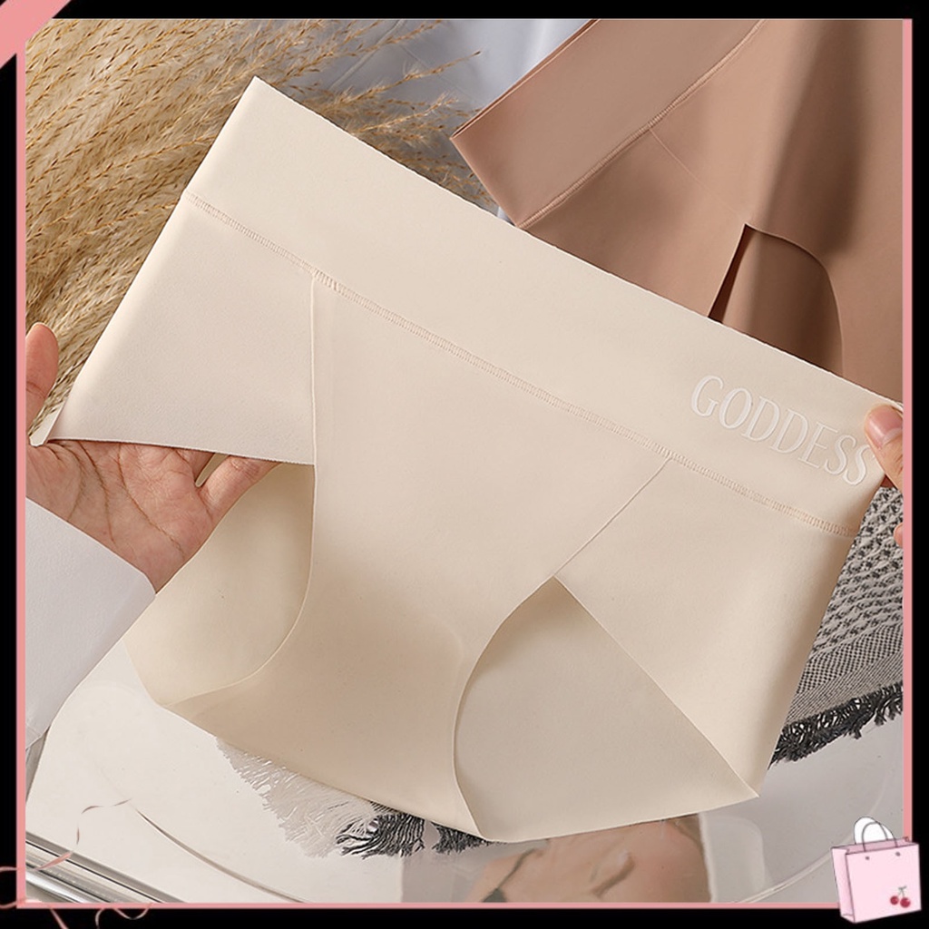 {Soltweter} Quần Lót Nữ Lưng Cao Màu Trơn Bằng Lụa Lạnh Siêu Mỏng In Chữ Không Đường May Co Giãn Thấm Hút Mồ Hôi Tuyệt Vời