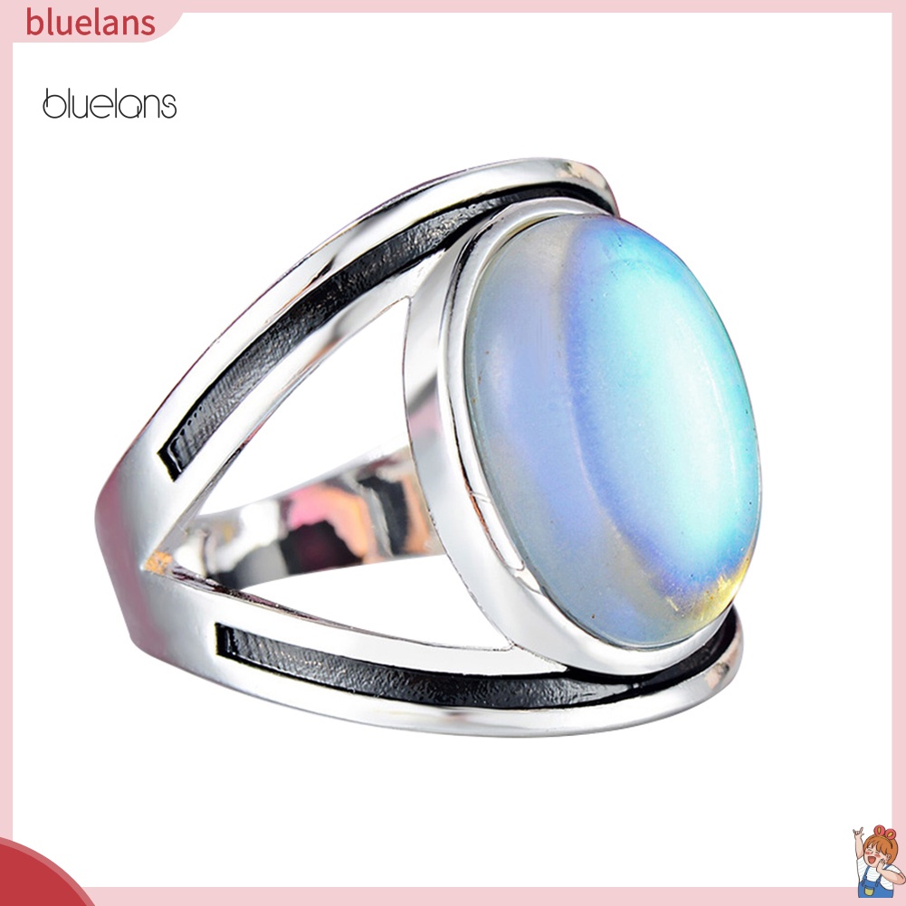 Nhẫn Đính Đá Mặt Trăng Nhân Tạo Hình Oval Kích Thước Lớn Cho Nữ