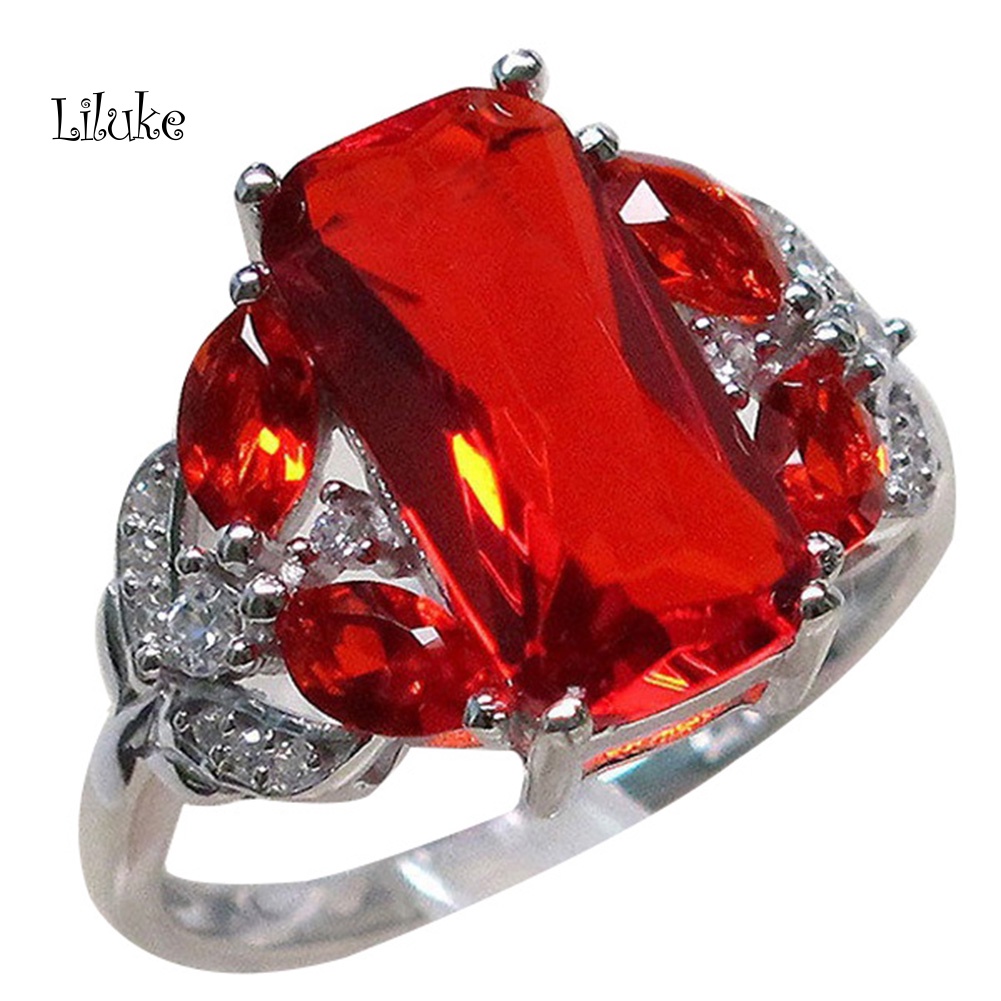 Nhẫn Hợp Kim Trang Trí Đính Đá Vuông Màu Đỏ Thời Trang Cho Nữ