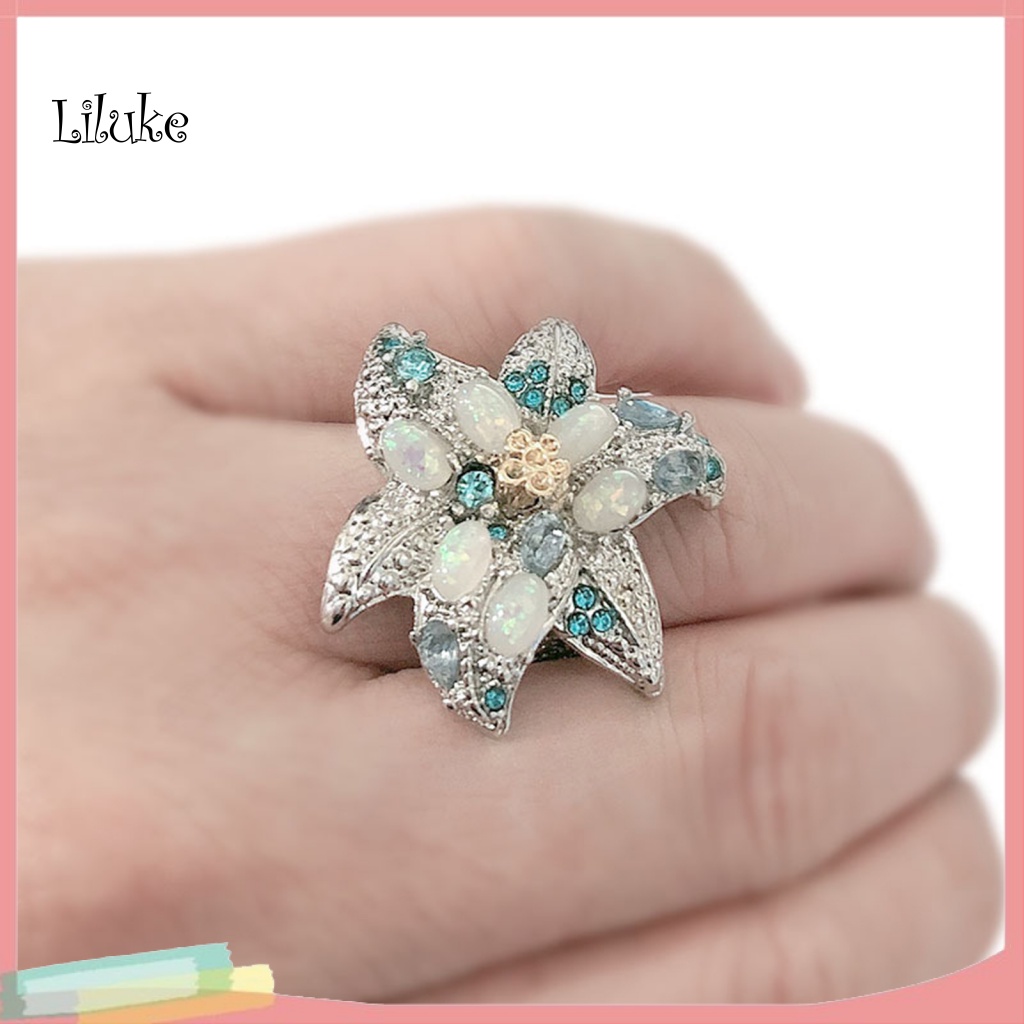 Nhẫn Hợp Kim Mạ Vàng Trang Trí Đá Opal Nhiều Màu Sắc Cho Nữ