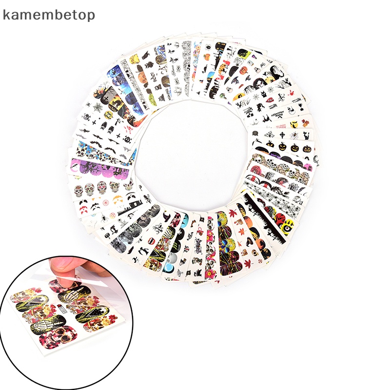 Bộ 48 Hình Dán Trang Trí Móng Tay Họa Tiết Halloween Độc Đáo