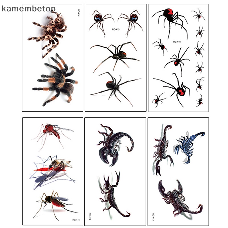 Hình Xăm Dán Họa Tiết Nhện Bọ Cạp 3D Phong Cách Halloween Độc Đáo