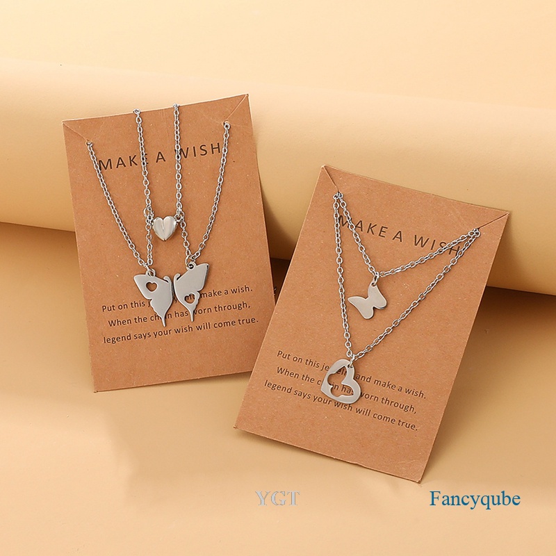 Ygt Vòng cổ Bằng Thép Không Gỉ Mặt Hình Trái Tim Bướm Dễ Thương Cho Nữ