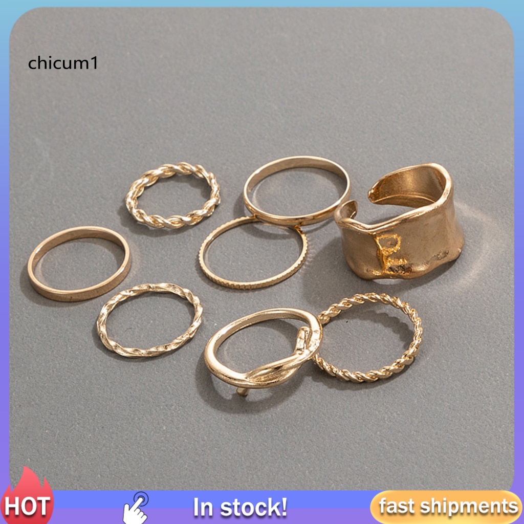 Set 8 Nhẫn Hợp Kim Kiểu Dáng Đơn Giản Thời Trang