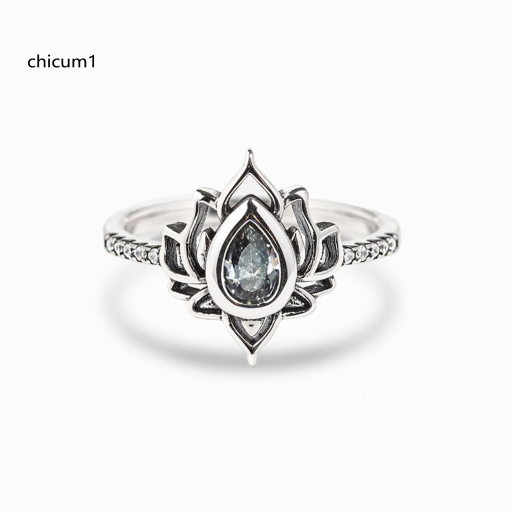 Nhẫn Đính Đá Hình Giọt Nước Lấp Lánh Phong Cách Vintage