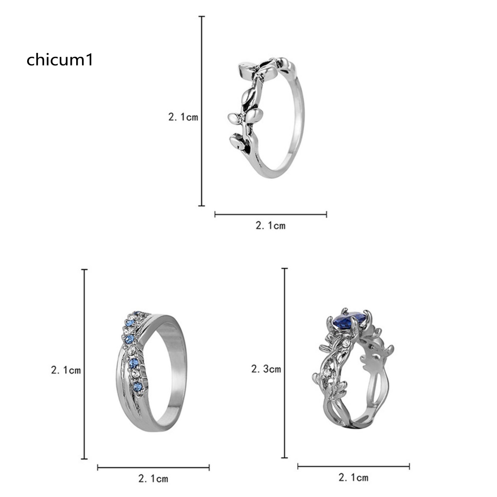 Set 3 Nhẫn Đeo Đốt Ngón Tay Hợp Kim Đính Đá Xinh Xắn Cho Nữ