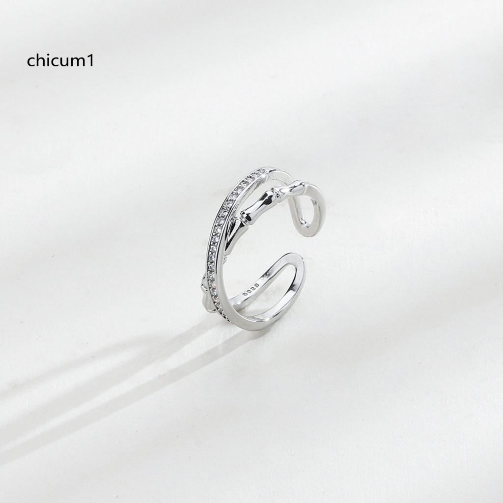 Nhẫn Cặp Bằng Tre Dạng Mở Đính Đá Zirconia Sáng Bóng Thời Trang