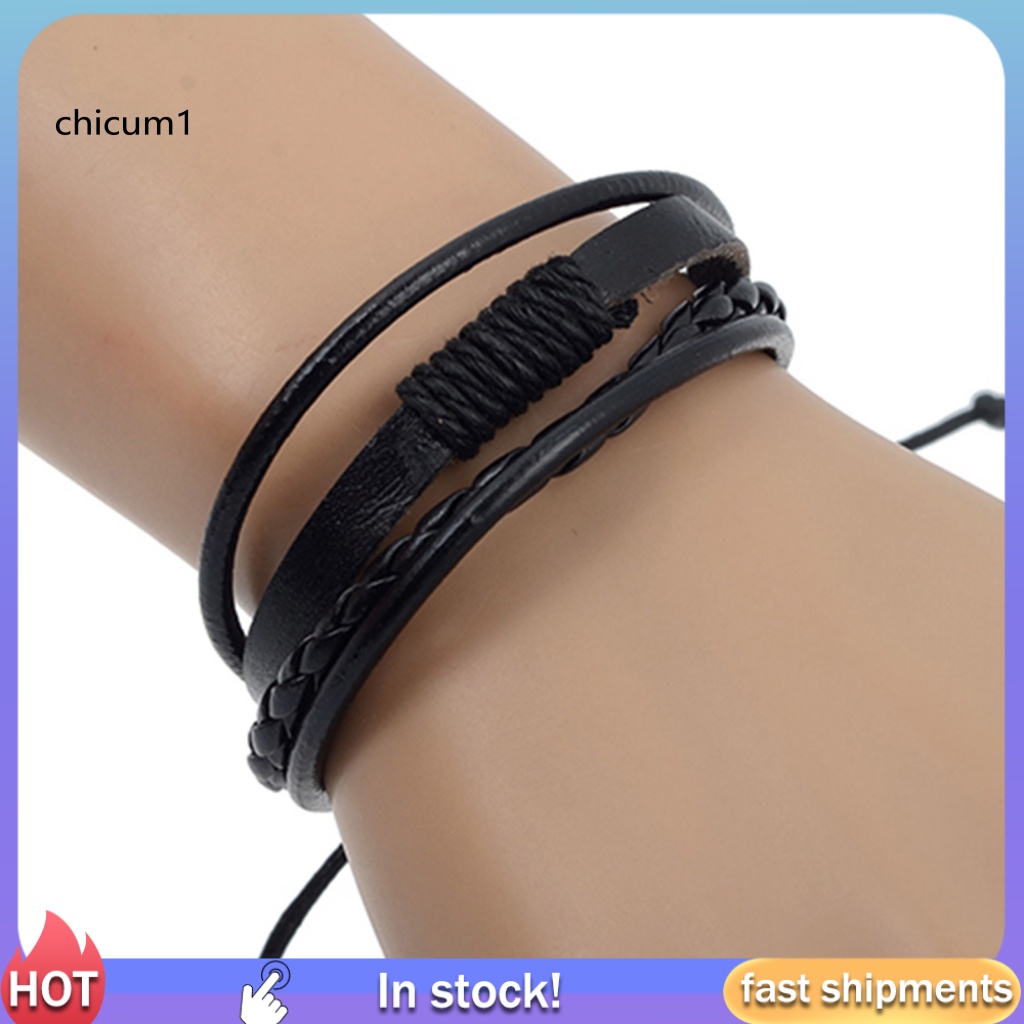 Vòng Tay Bện Dây Giả Da 4 Lớp Thời Trang Unisex