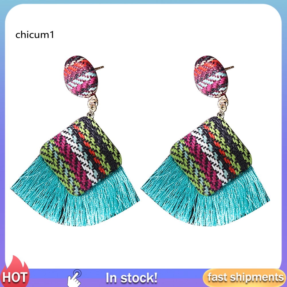 Khuyên Tai Tua Rua Hình Thoi Phong Cách Retro