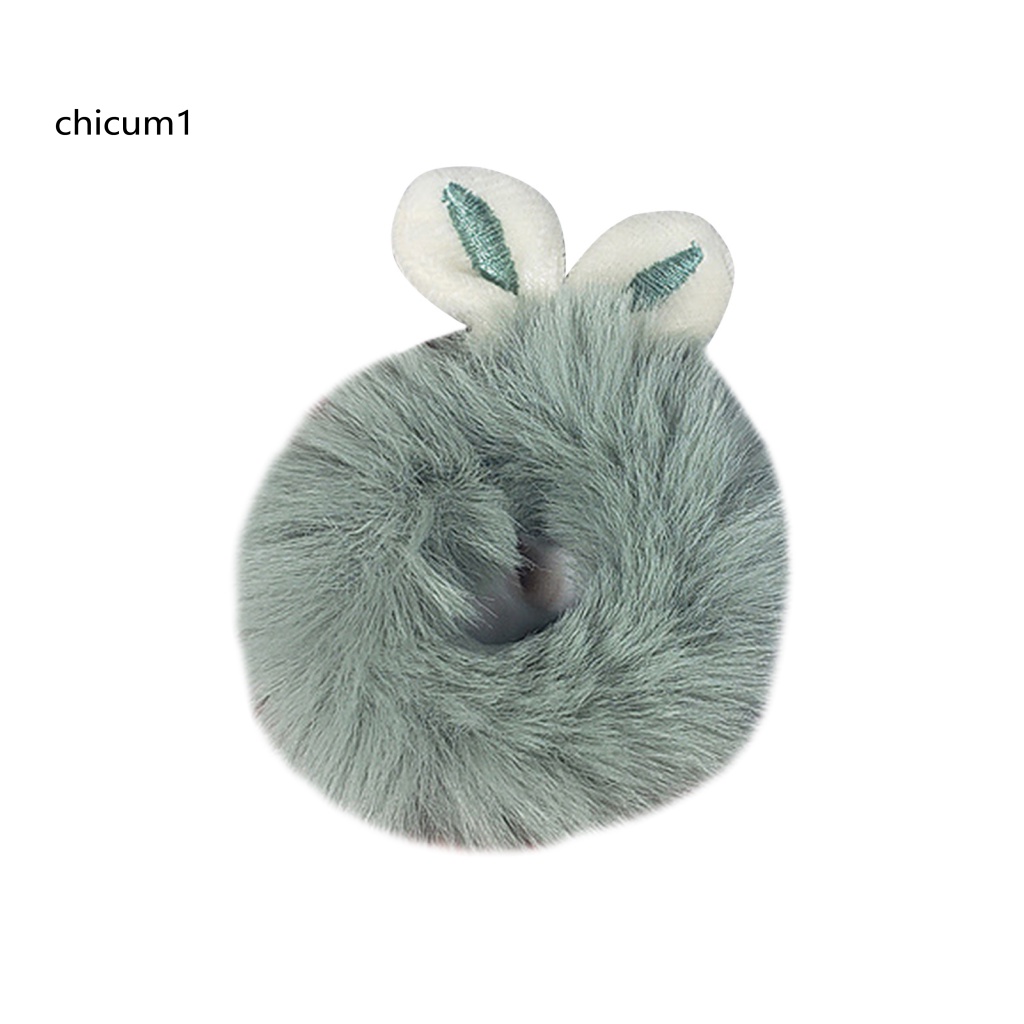 Dây Cột Tóc Co Giãn Bọc Vải Lông Mềm Mại Chống Trượt Hình Tai Thỏ Màu Kẹo Ngọt