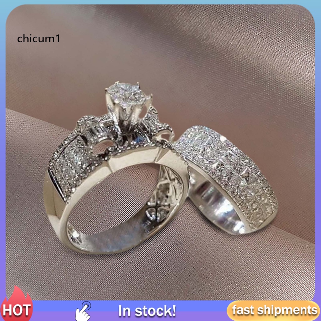 Set 2 Nhẫn Cặp Bản Rộng Đính Đá Thời Trang