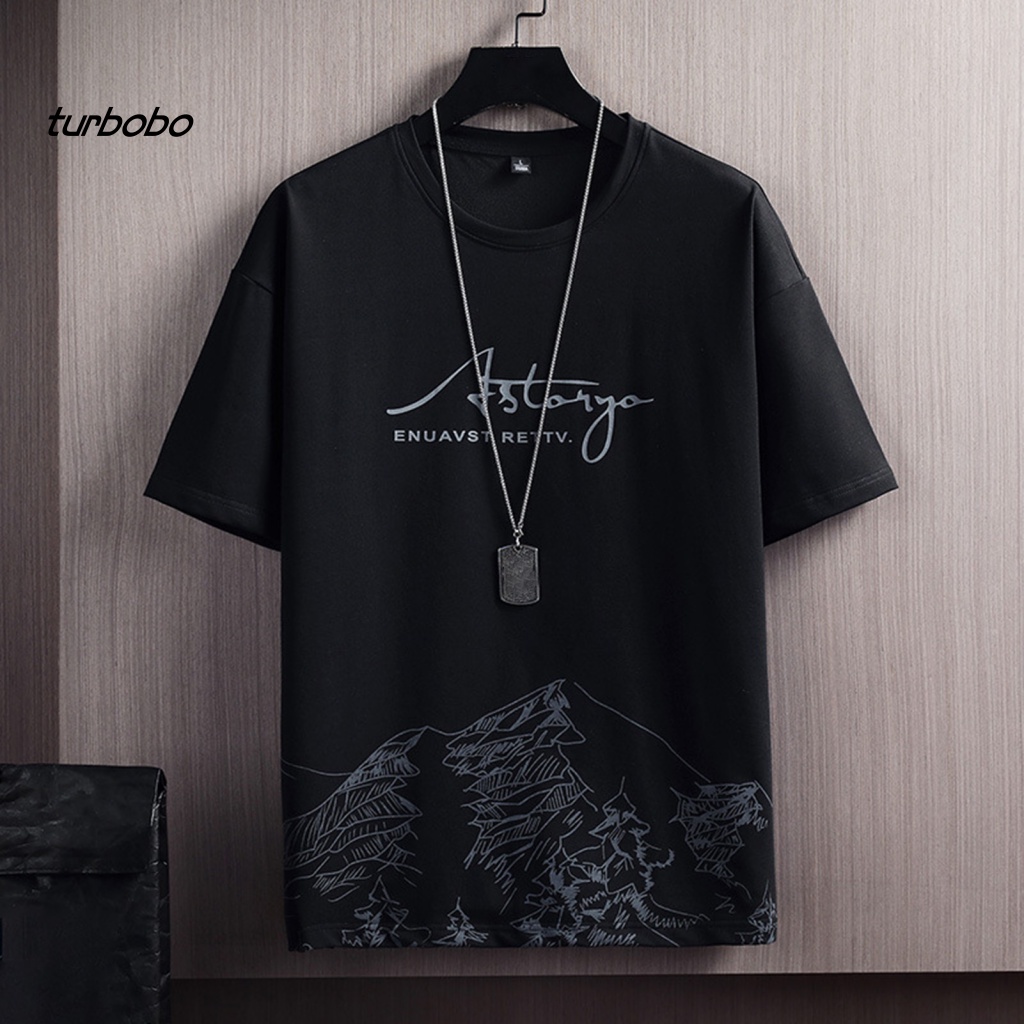 Set Đồ Thể Thao 2 Món Gồm Áo Thun Tay Ngắn Cổ Tròn + Quần Short Dây Rút Co Giãn In Họa Tiết Núi