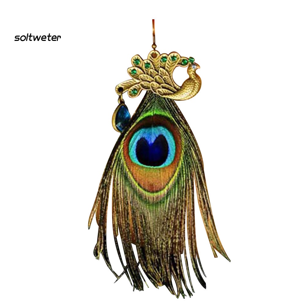 1 Khuyên Tai Móc Câu Hình Lông Công Kiểu Bohemian