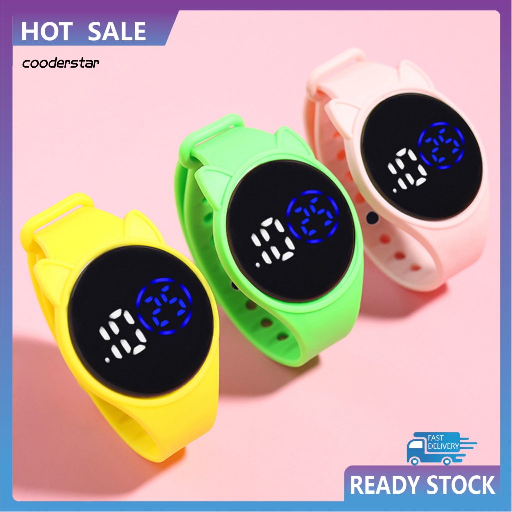 Đồng Hồ Điện Tử Chống Thấm Nước Họa Tiết Hoạt Hình Tai Mèo Có Đèn LED Dành Cho Học Sinh