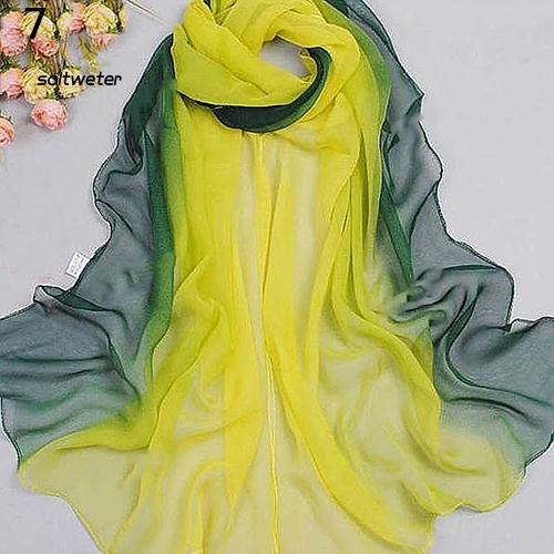 St Khăn Choàng Cổ Chiffon Màu Gradient In Họa Tiết Đơn Giản Thời Trang Cho Nữ