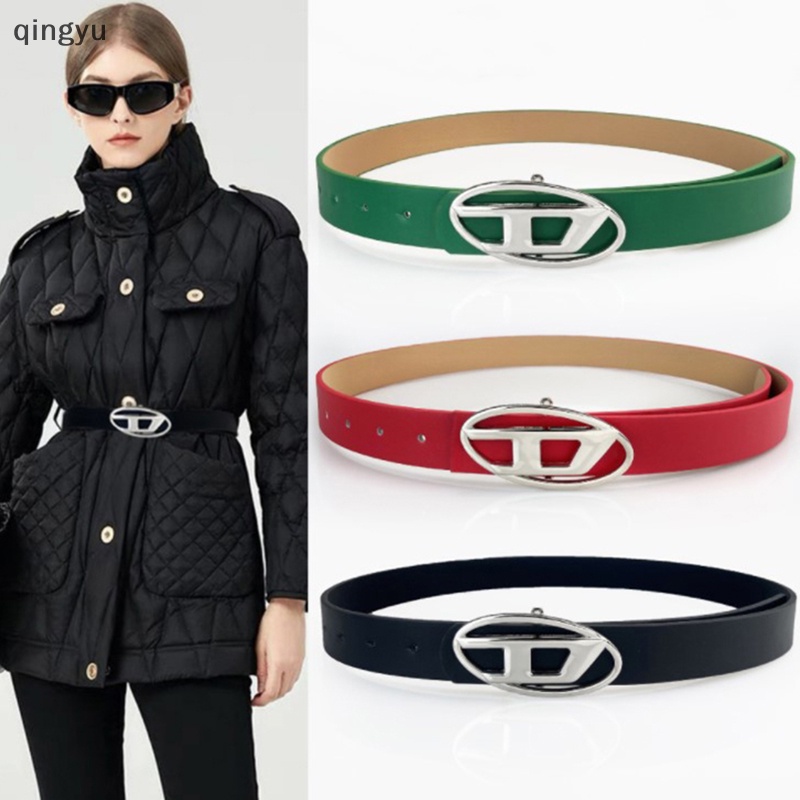 Thắt Lưng Da PU Khóa Kim Loại Hình Oval In Chữ D Thời Trang Cho Nữ