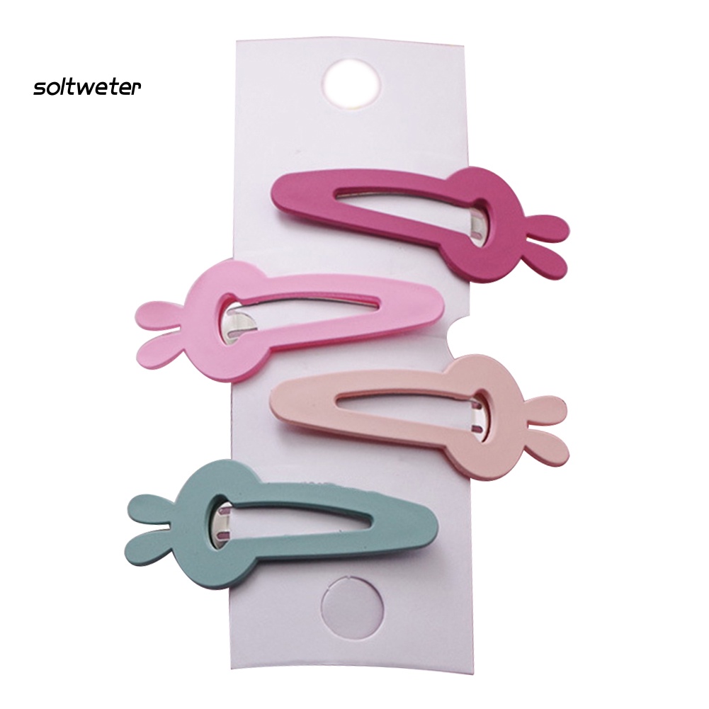 Bộ 4 Kẹp Tóc Màu Sắc Kẹo Ngọt Họa Tiết Hình Học / Ngôi Sao / Chú Thỏ Xinh Xắn