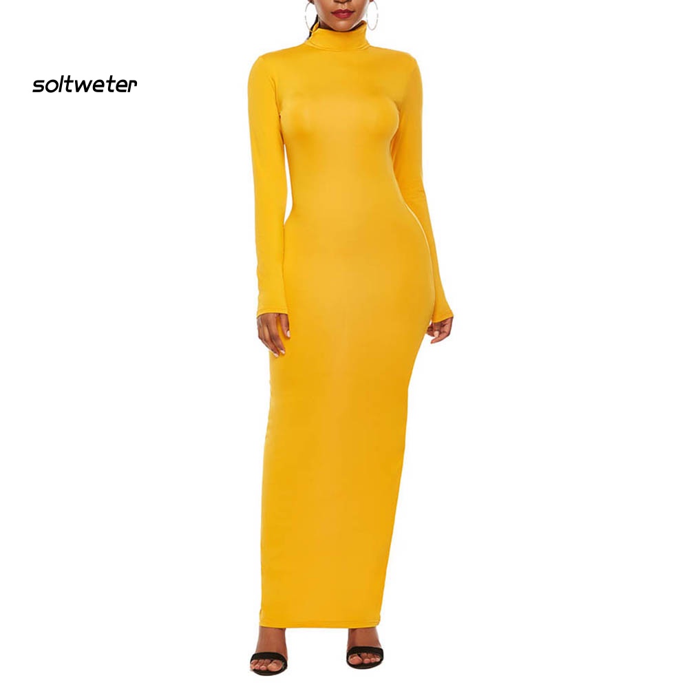 Đầm Tay Dài Cổ Lọ Màu Sắc Thanh Lịch Dành Cho Nữ