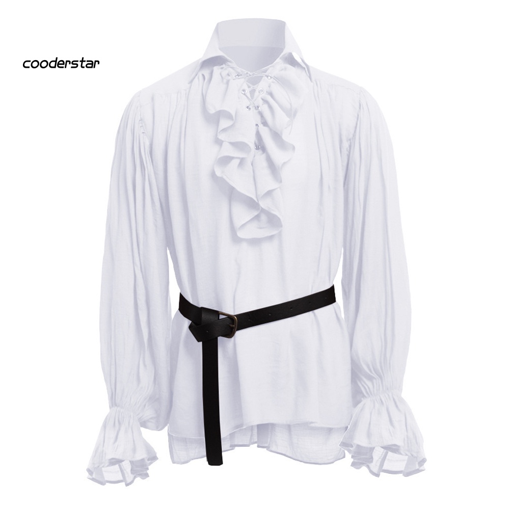 Áo Sơ Mi Tay Dài Cổ Đứng Màu Trơn Hóa Trang Thời Trung Cổ Cho Nam