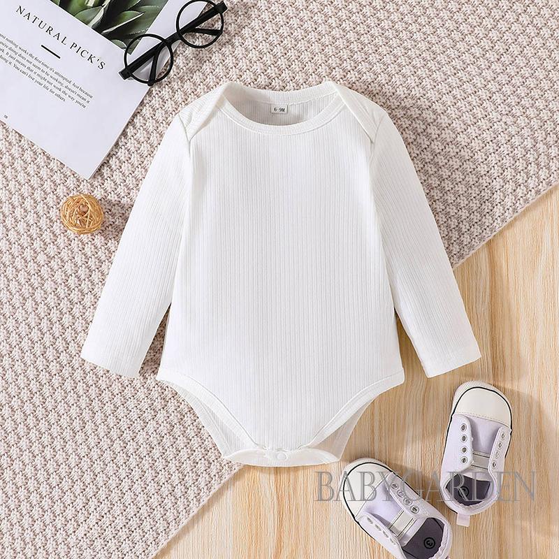 Set 3 Áo Liền Quần Tay Dài Cổ Tròn Màu Trắng Đen Dành Cho Bé Trai 0-18 Tháng Tuổi