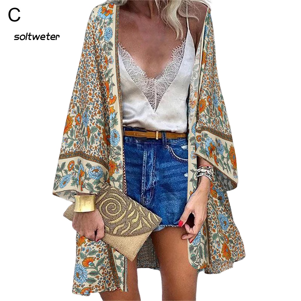 Áo Khoác Cardigan Cánh Dơi Chống Nắng Dáng Dài In Họa Tiết Hoa Phong Cách Bohemian Thời Trang Mùa Hè Cho Nữ