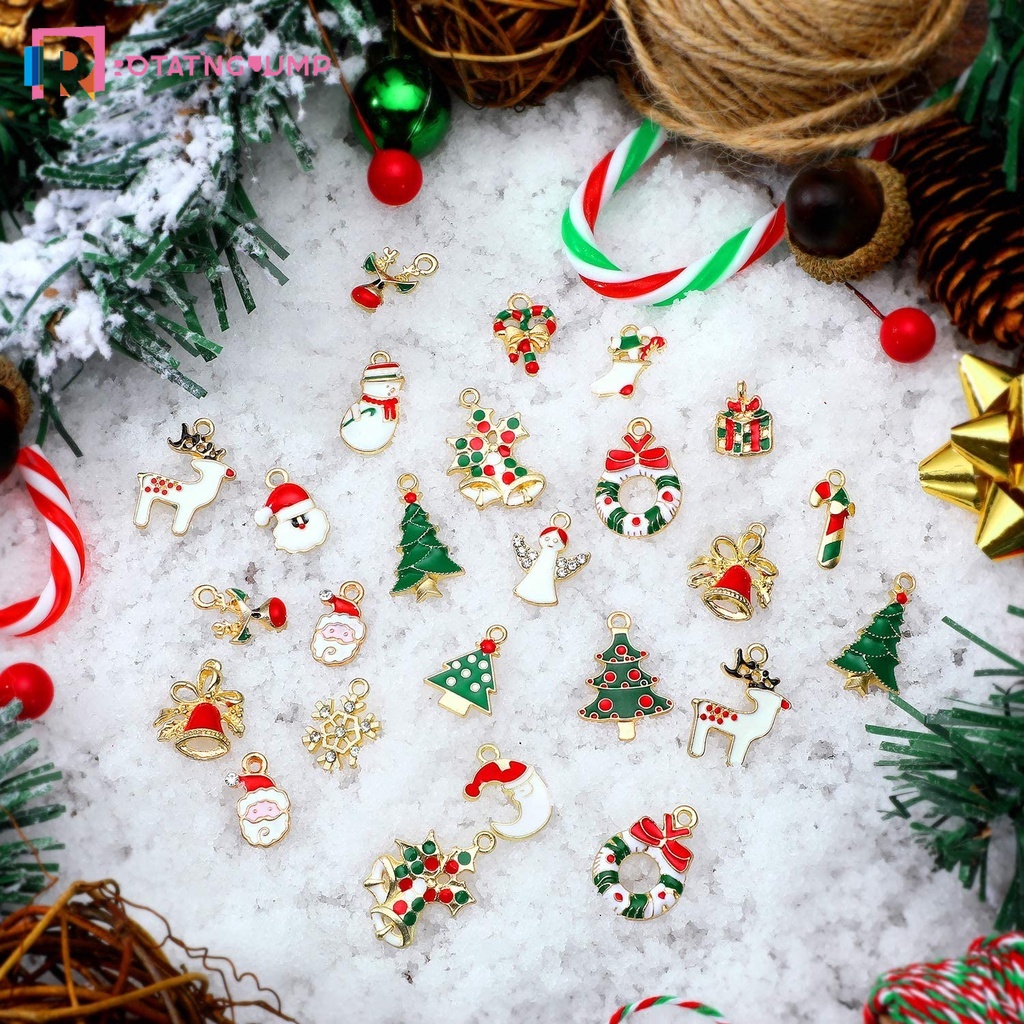 Set 19 Phụ Kiện Trang Trí Giáng Sinh Bằng Hợp Kim Tráng Men Màu Vàng Thời Trang DIY