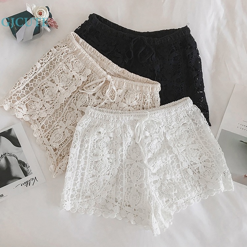 Quần Short Legging Dây Rút An Toàn Dáng Rộng In Hoa Cắt Móc Kiểu Bohemia Dễ Thương WTD