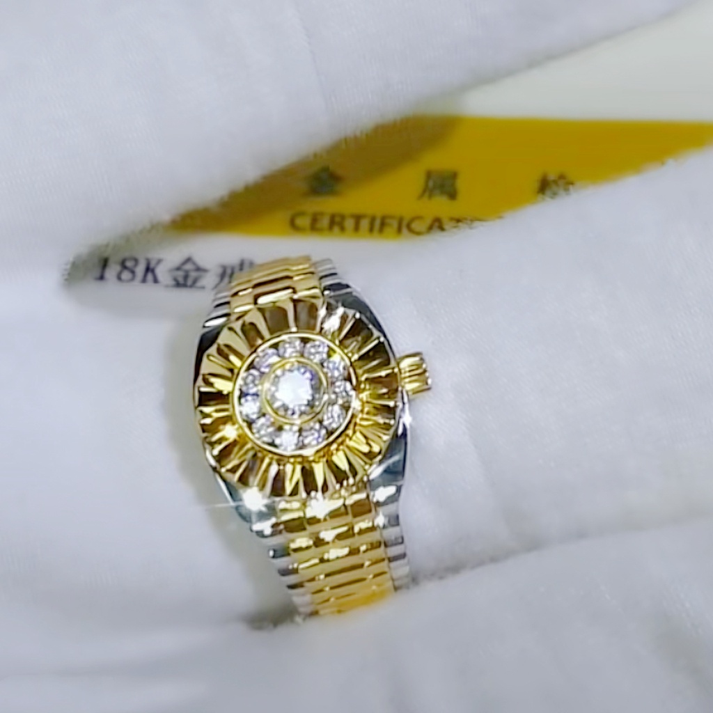 Nhẫn Đồng Hồ Rolex Mạ Vàng 18K Dát Đá Zircon