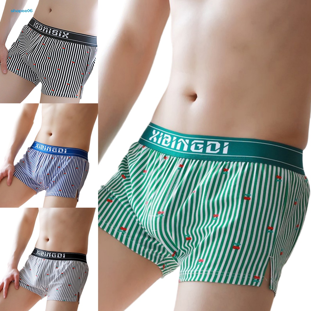 Quần Lót Boxer Lưng Thun Dáng Rộng Thoải Mái In Họa Tiết Cherry Kẻ Sọc Dọc Cho Nam