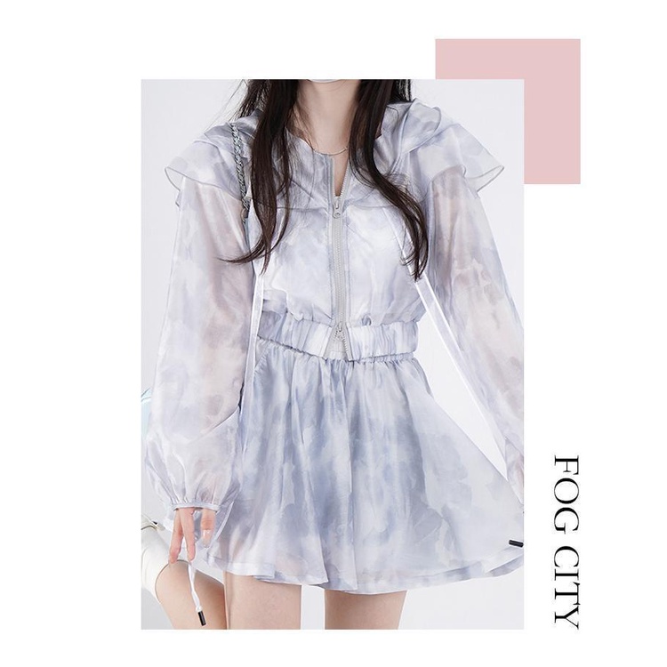 Bộ Đồ Ngắn Dáng Ôm Thời Trang Mùa Hè Giản Dị [] Thiết Kế Cảm Giác Sương Mù Nhuộm Màu Cá Tím Kgf