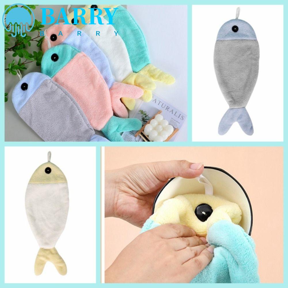 BARRY Khăn Lau Tay Hình Vuông Bằng Nhung San Hô Mềm Mại Khô Nhanh In Họa Tiết Hoạt Hình Có Thể Tái Sử Dụng