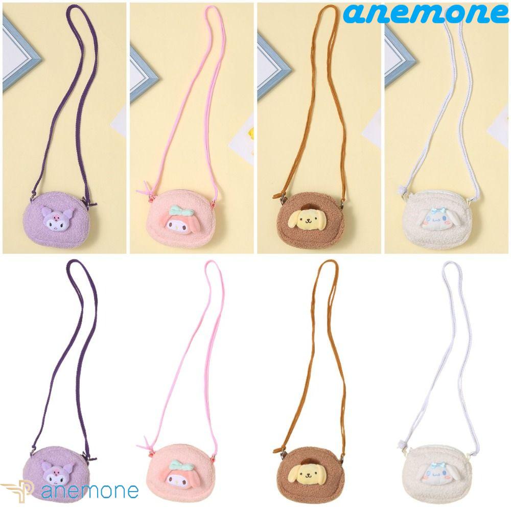 ANEMONE Túi Đeo Vai Bằng Vải Bông Họa Tiết Hoạt Hình Melody / Cinnamoroll Có Khóa Kéo Thời Trang Đi Biển