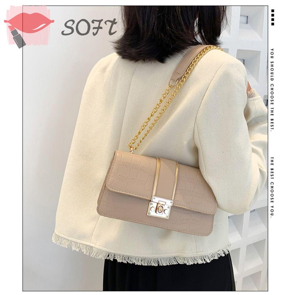 SOFTNESS Túi Đeo Chéo Bằng Da PU Màu Trơn Phong Cách Vintage Thời Trang Cho Nữ