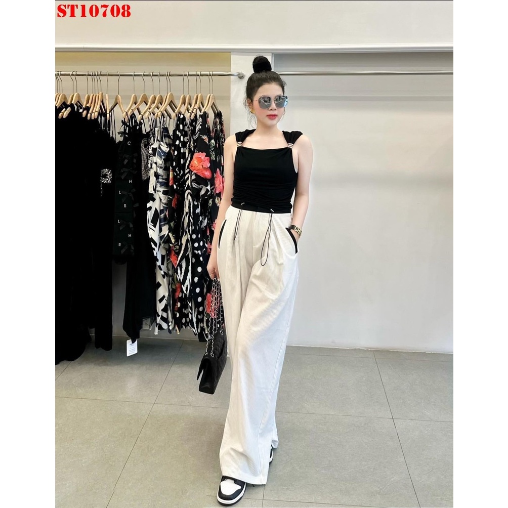 ⚡BÁN SỈ⚡Set quần suông kẻ mix áo dây cài charm
