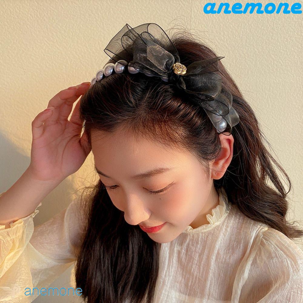 ANEMONE Băng Đô Cài Tóc Phối Lưới Họa Tiết Hoa Phong Cách Hàn Quốc Ngọt Ngào Thời Trang Mùa Hè Cho Nữ