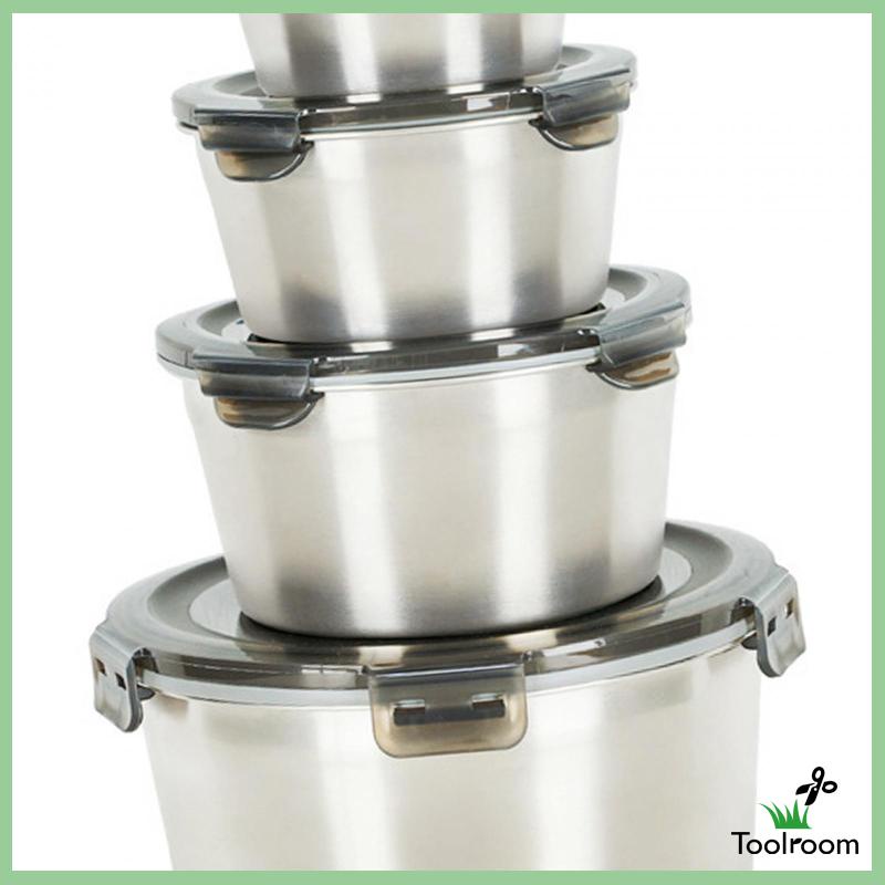 Hộp Đựng Thức Ăn Bằng Thép Không Gỉ Gọn Nhẹ Có Nắp Đậy Có Thể Xếp Chồng Lên Nhau Dùng Cho Tủ Lạnh / Lò Vi