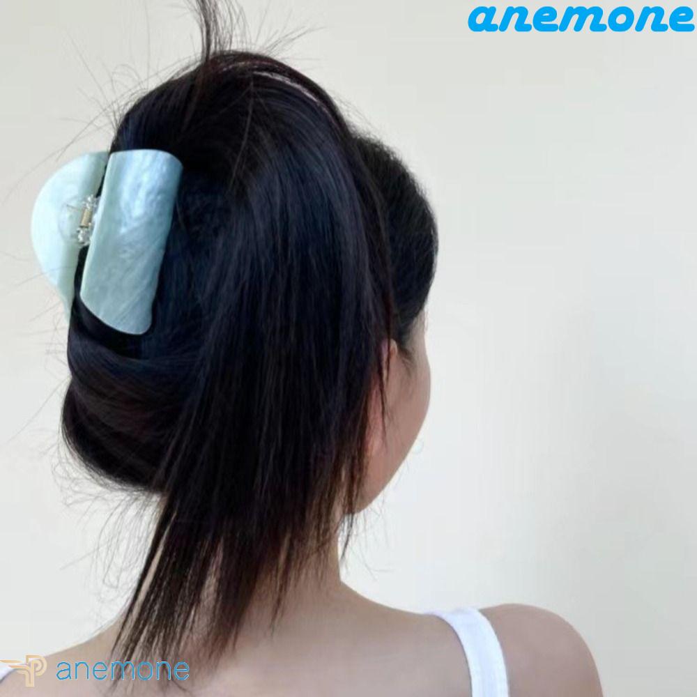 ANEMONE Kẹp Tóc Càng Cua Bằng Acrylic Họa Tiết Kẻ Sọc / Đá Hoa Cương Màu Xanh Dương Kiểu Vintage Thời Trang Mùa Hè