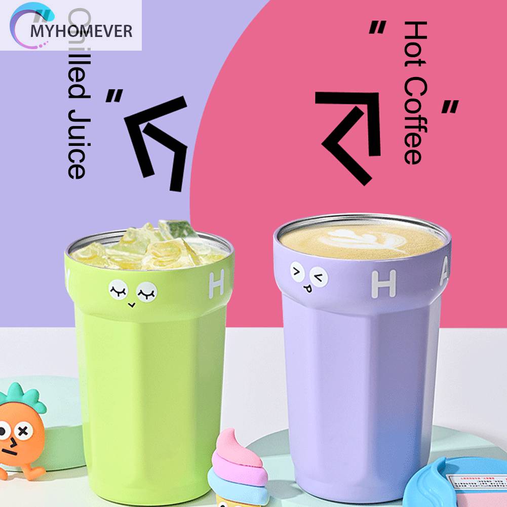 Bình Nước 450ML Bằng Thép Không Gỉ In Họa Tiết Hoạt Hình Dễ Thương Tiện Dụng Mang