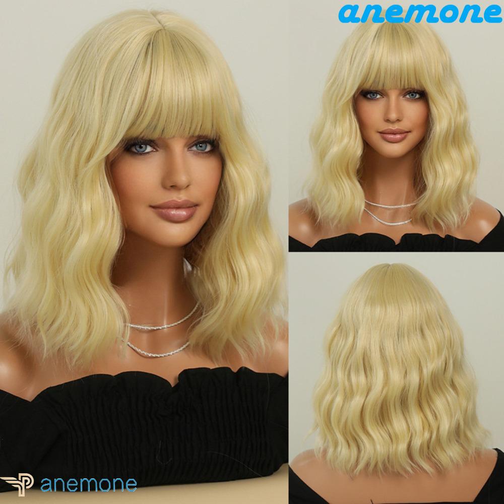 ANEMONE Bộ Tóc Giả Kiểu Bob Màu Cam Xanh Dương Bằng Sợi Tổng Hợp Chất Lượng Cao Cho Nữ Cosplay