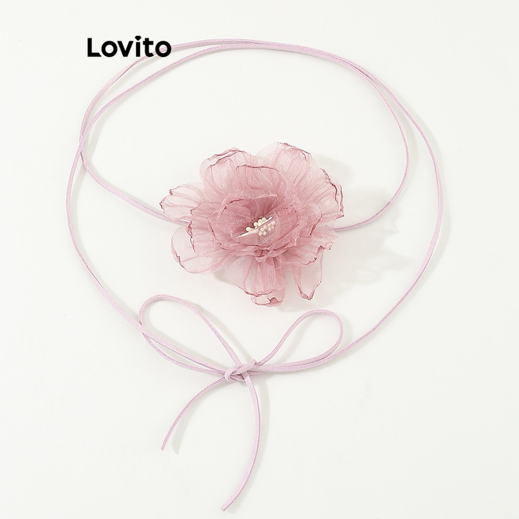 Lovito Vòng cổ phong cách Gothic giản dị hoa trơn Y2K dành cho nữ L57AD091 (Trắng/Hồng/Đen)