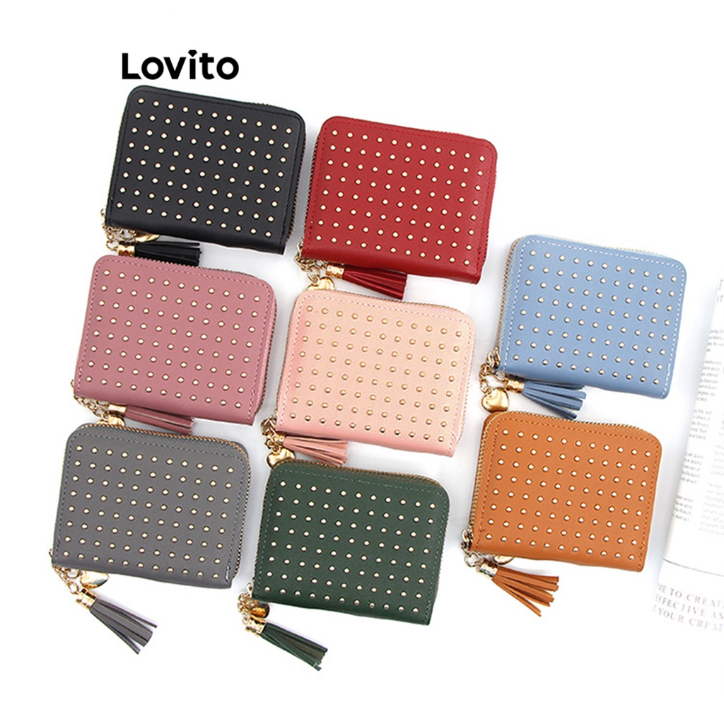 Lovito Ví có tua rua trơn đơn giản dành cho nữ L57AD146 (Xám nhạt/Hồng bụi/Hồng/Xanh lá cây/Xanh lam/Đen)