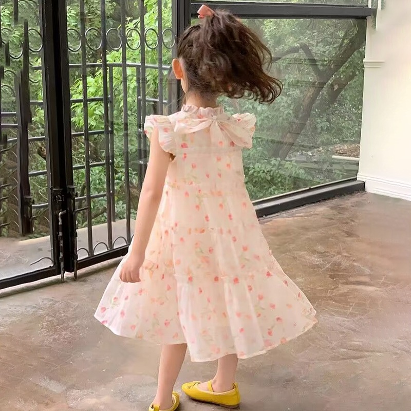 Đầm Hoa Cổ Ren Xếp Tầng Phong Cách Mới Mùa Hè Cho Bé Gái