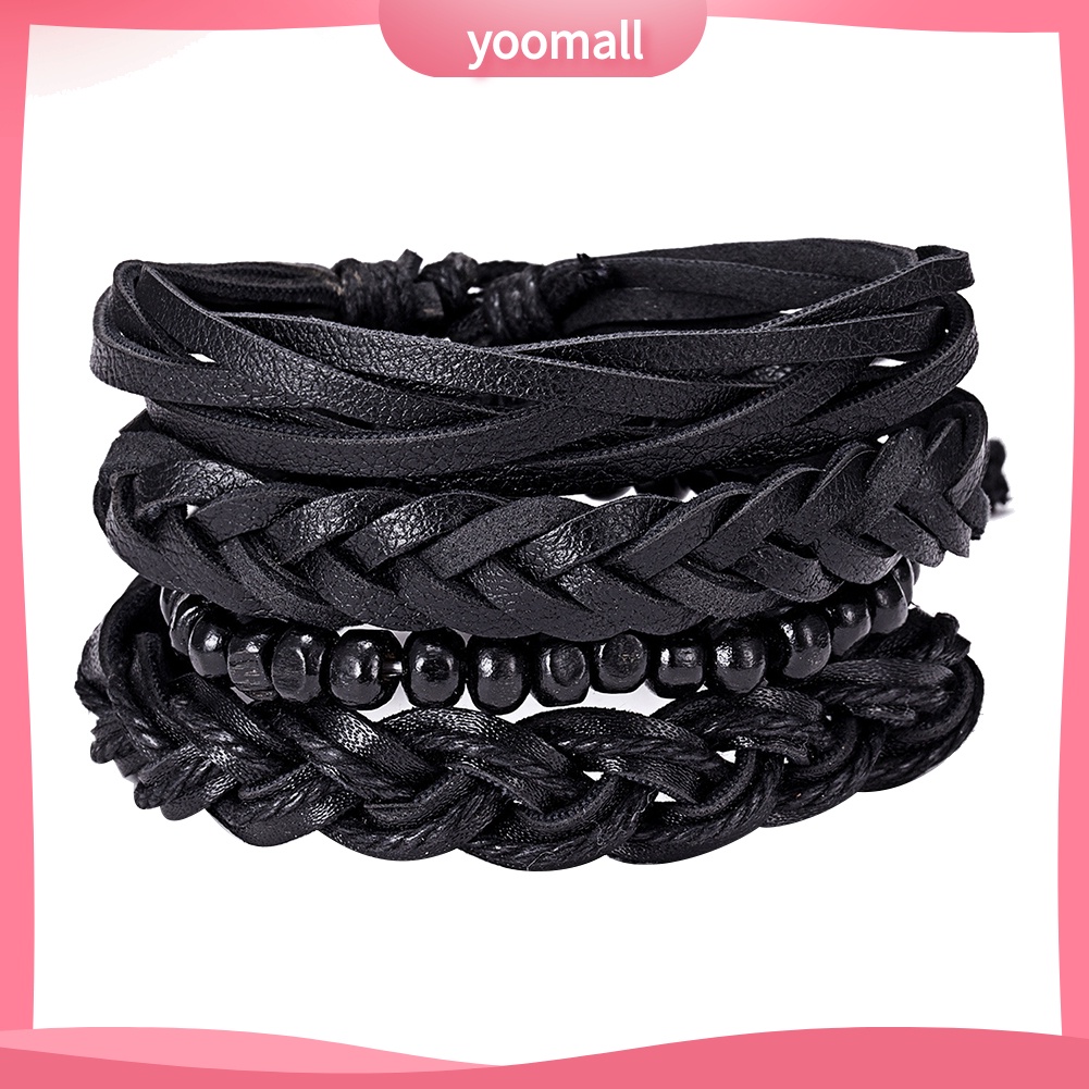 Set 4 Vòng Tay Giả Da Thời Trang Vintage Cho Nam